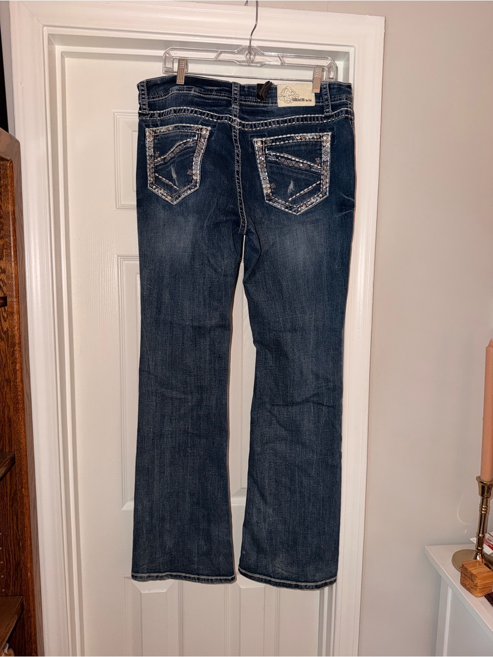 Grace In LA Dark Blue Flared Jeans with Embelishment Details - Picture 5 of 6
